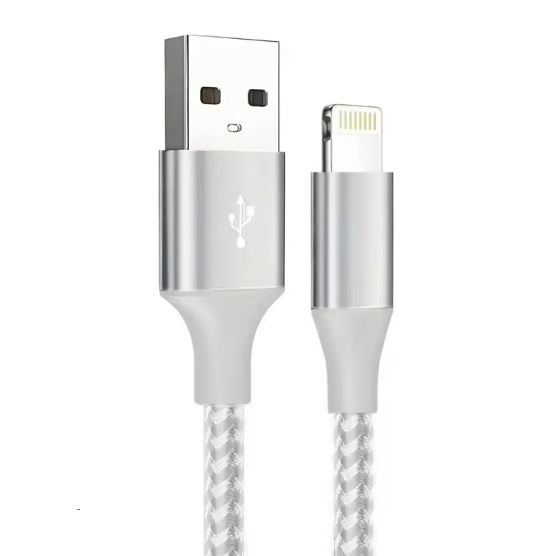 Premium iPhone USB A to Lightning Charging Cable Fast Charge Nylon Braided Data Sync Cord 12W 2.4A Durable Tangle Resistant Portable Connector