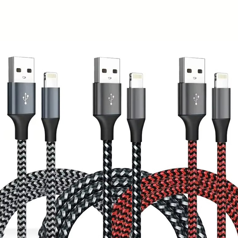 Premium iPhone USB A to Lightning Charging Cable Fast Charge Nylon Braided Data Sync Cord 12W 2.4A Durable Tangle Resistant Portable Connector