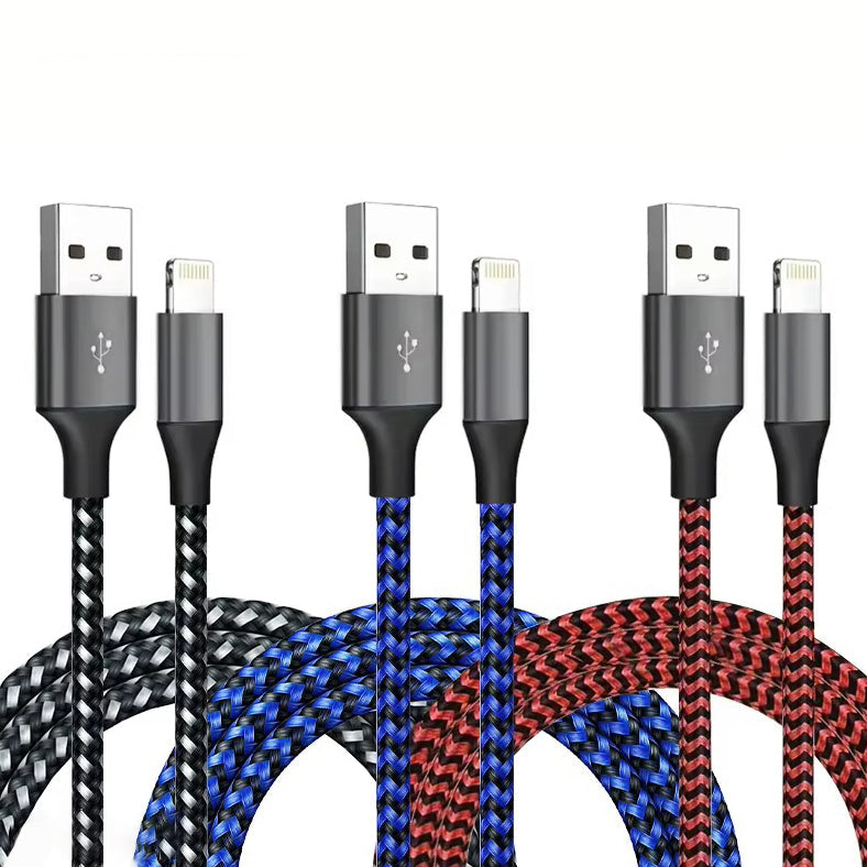 Premium iPhone USB A to Lightning Charging Cable Fast Charge Nylon Braided Data Sync Cord 12W 2.4A Durable Tangle Resistant Portable Connector