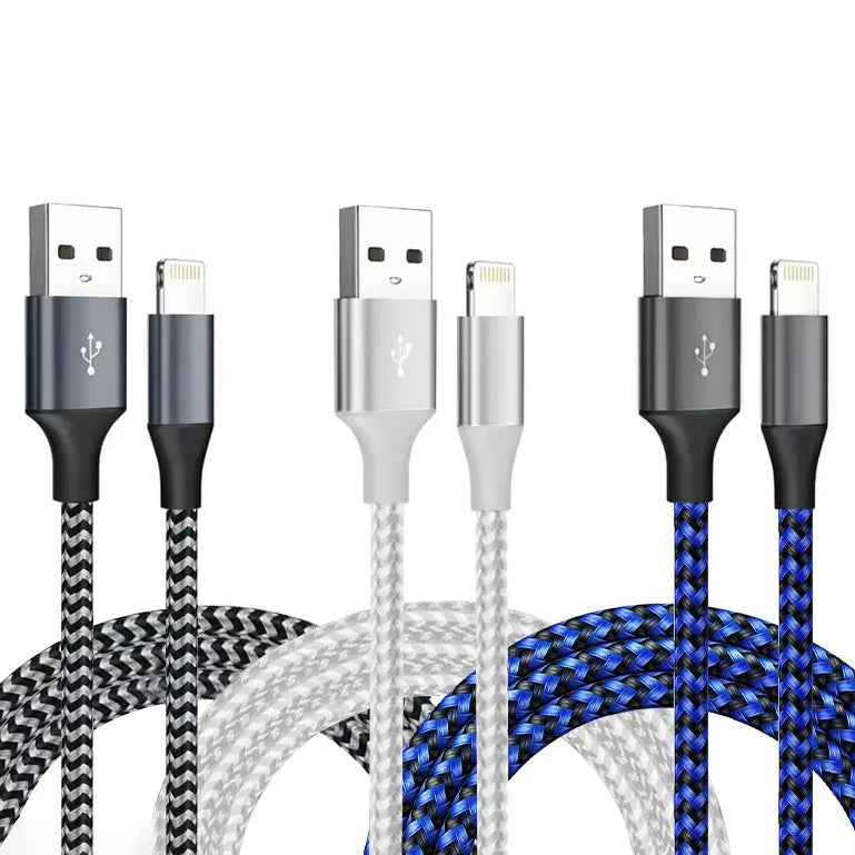 Premium iPhone USB A to Lightning Charging Cable Fast Charge Nylon Braided Data Sync Cord 12W 2.4A Durable Tangle Resistant Portable Connector