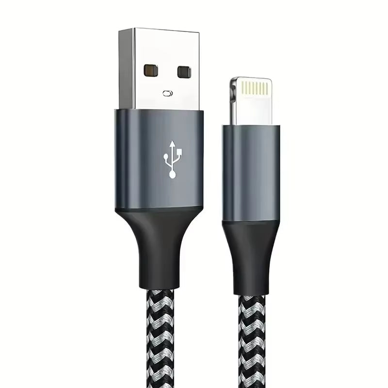 Premium iPhone USB A to Lightning Charging Cable Fast Charge Nylon Braided Data Sync Cord 12W 2.4A Durable Tangle Resistant Portable Connector