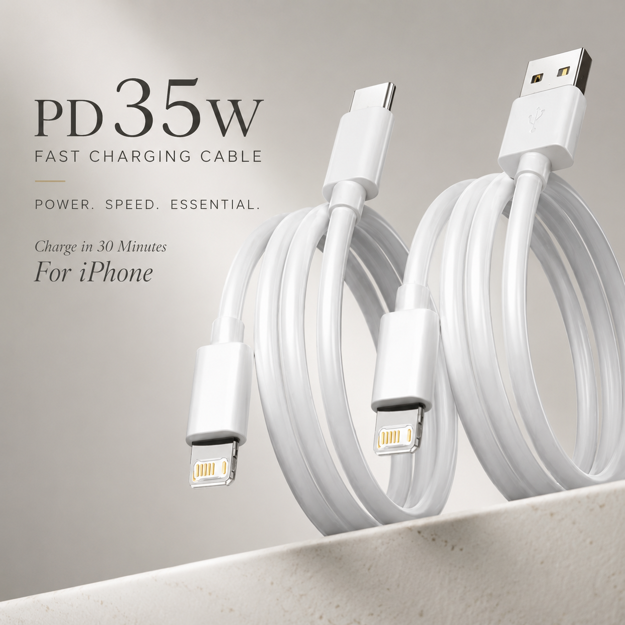 Premium iPhone USB C Fast Charging Cable 35W PD Power Delivery Data Sync Cord Durable TPE TPU Construction Reliable Connector Flexible Secure Output