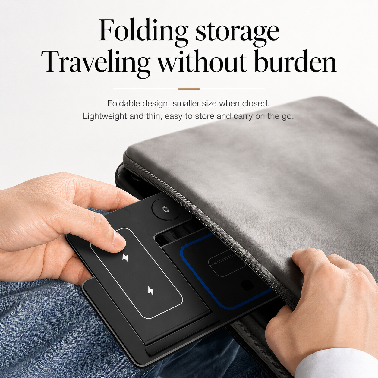 Premium iPhone Wireless Charger 3 in 1 Foldable Charging Station Fast Charging Stand Watch Earbuds LED Indicator Travel Friendly Desktop Organizer