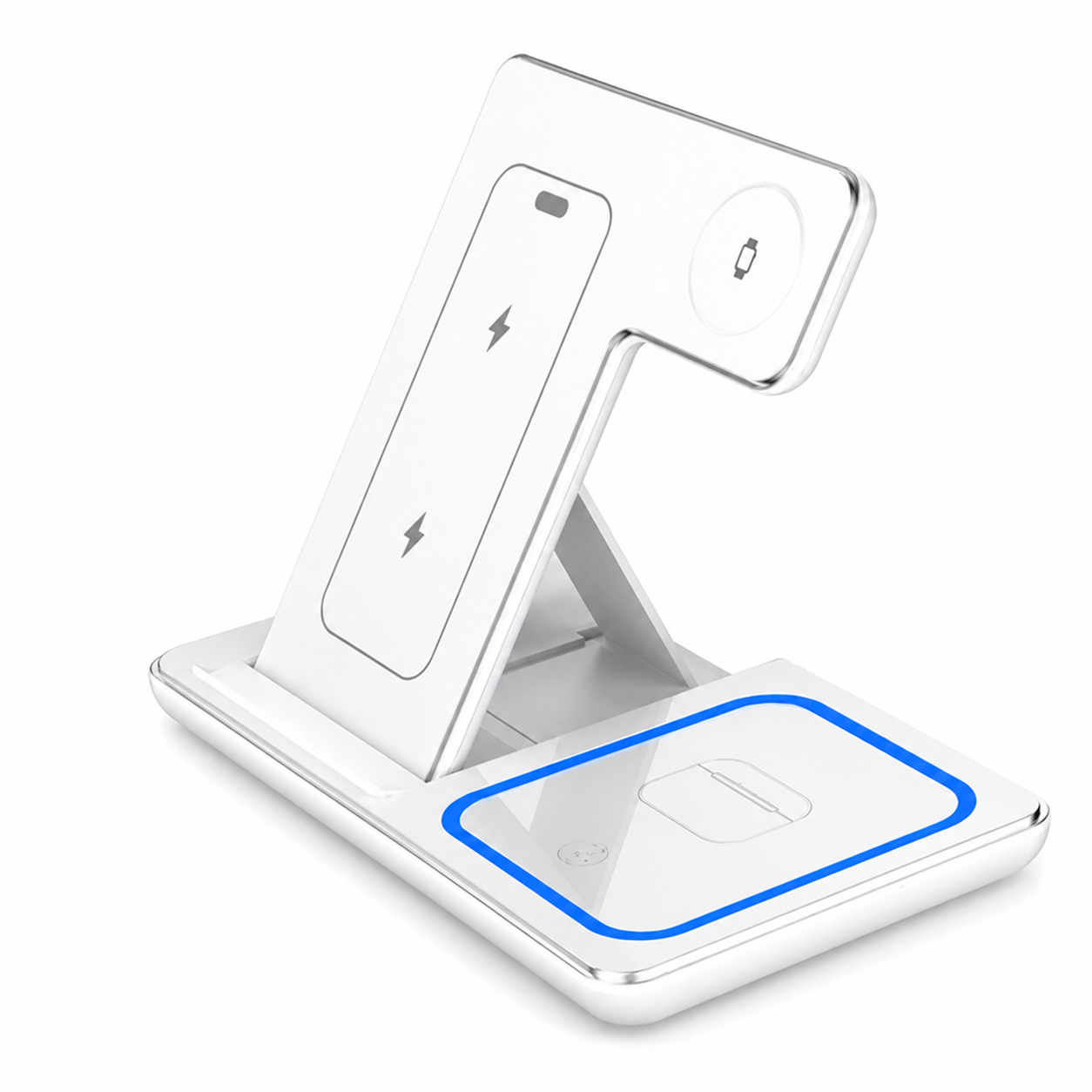 Premium iPhone Wireless Charger 3 in 1 Foldable Charging Station Fast Charging Stand Watch Earbuds LED Indicator Travel Friendly Desktop Organizer