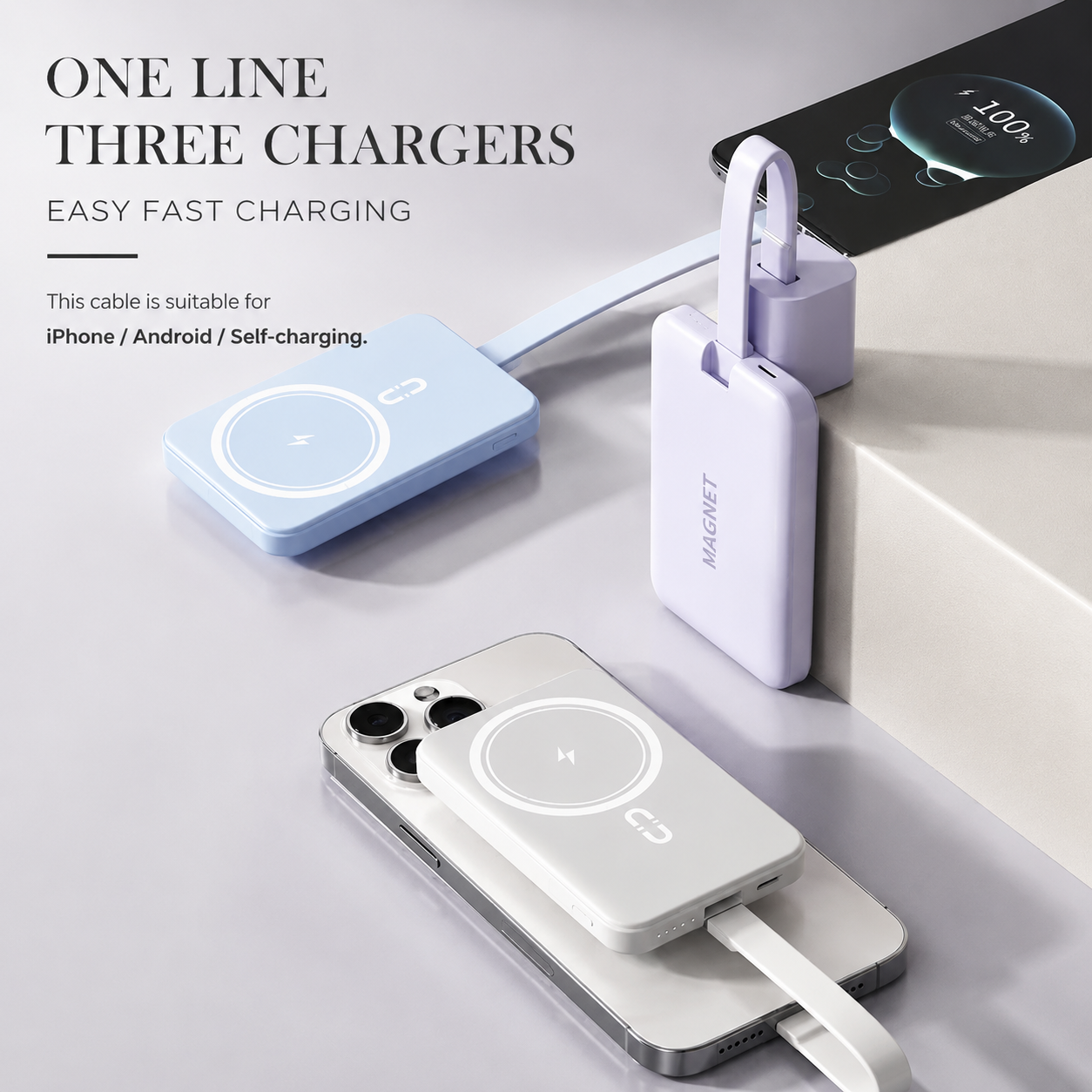 Premium iPhone Wireless Power Bank 23W Fast Charging Portable Battery LED Display Built In Cables Flashlight Hand Warmer Charger Emergency Utility