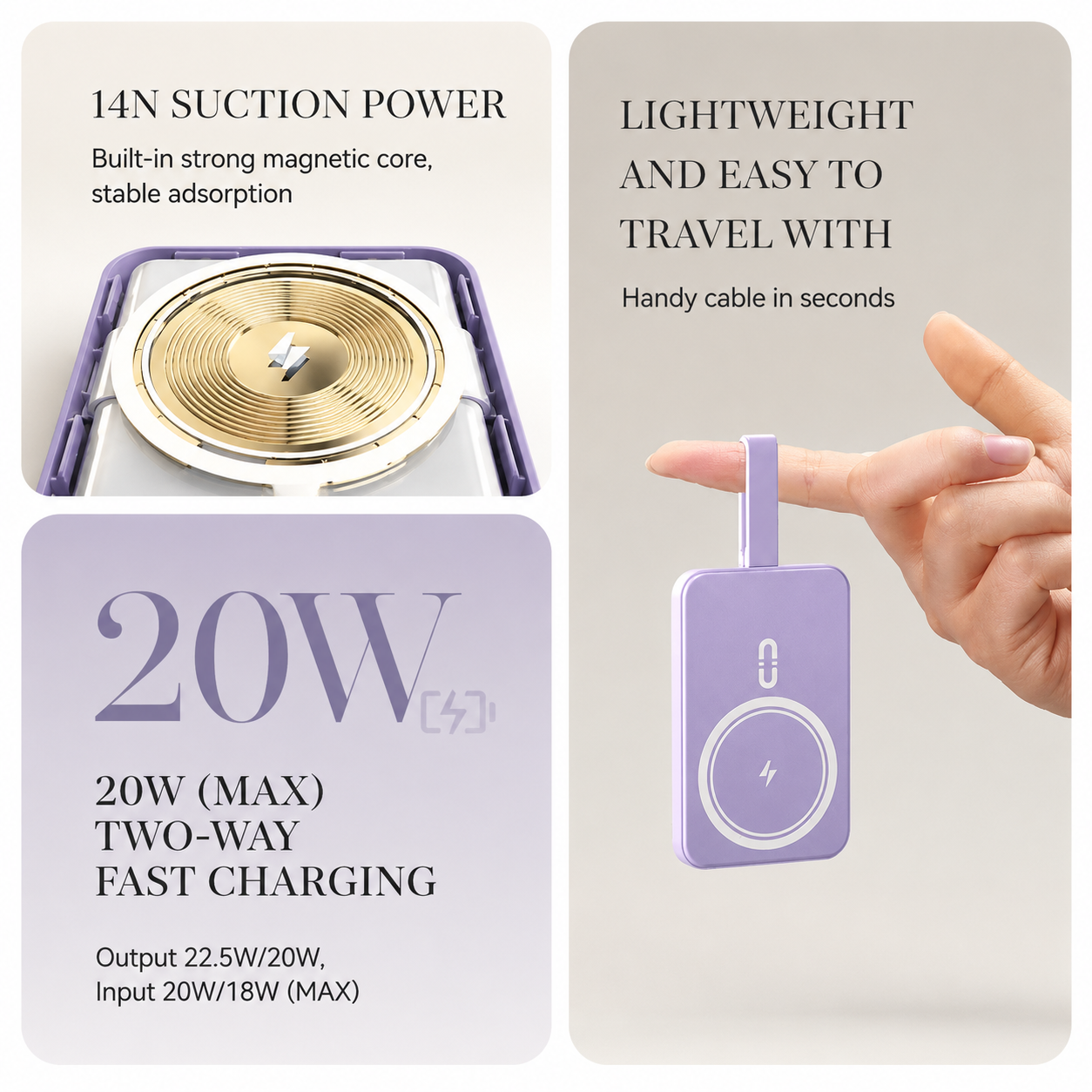 Premium iPhone Wireless Power Bank 23W Fast Charging Portable Battery LED Display Built In Cables Flashlight Hand Warmer Charger Emergency Utility