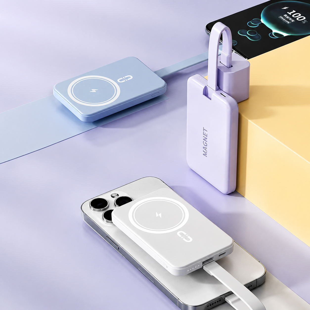 Premium iPhone Wireless Power Bank 23W Fast Charging Portable Battery LED Display Built In Cables Flashlight Hand Warmer Charger Emergency Utility